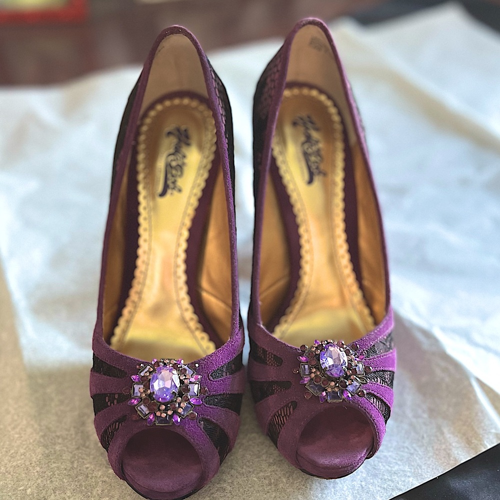Dress Purple Heels, leather & lace